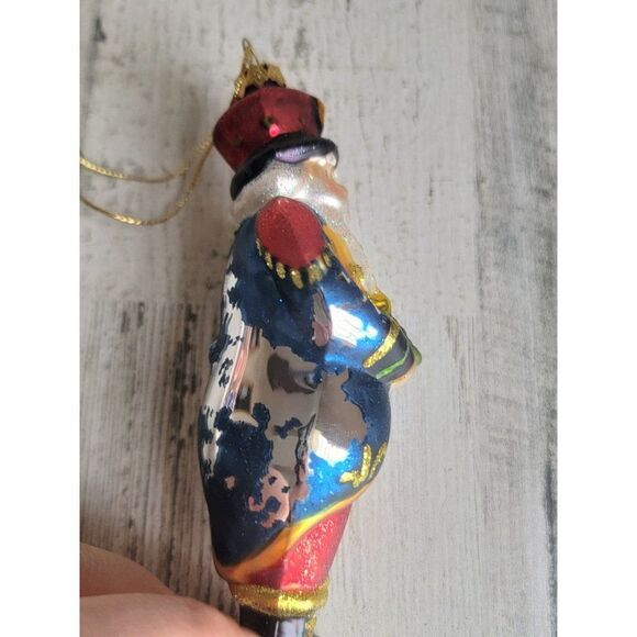Blown glass AS IS Santa Claus Nutcracker tree glitter ornament Xmas - Picture 7 of 13